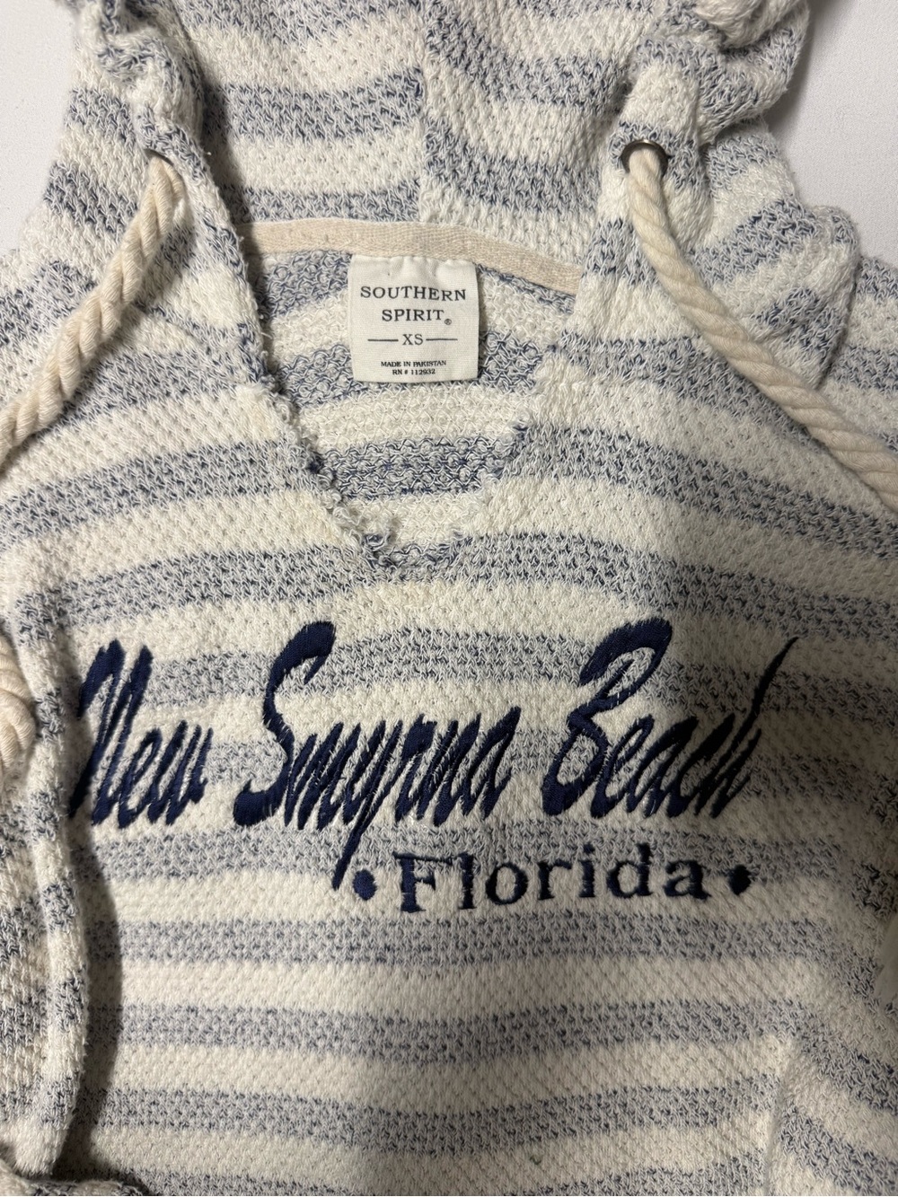 Striped Hooded Lite Sweatshirt Cream & Gray - New Smyrna Beach Florida XS - Picture 3 of 12